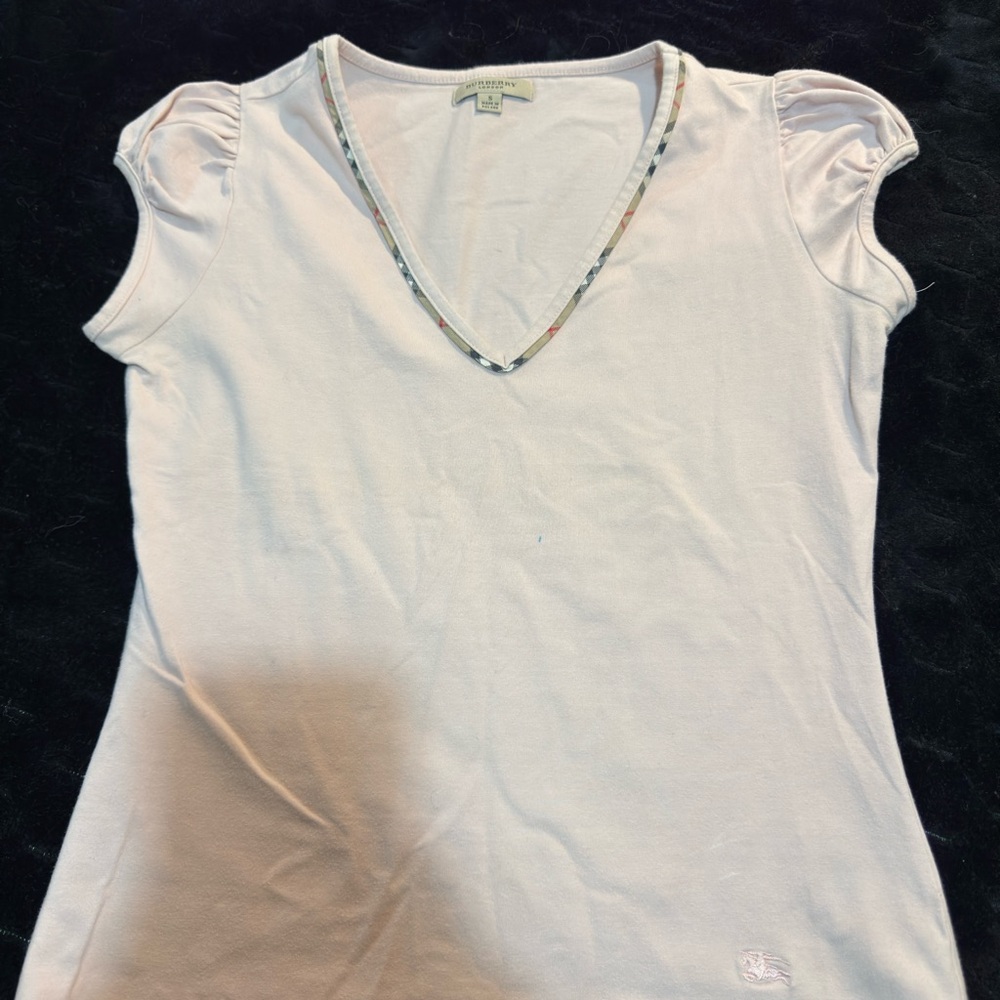 Burberry White V-Neck Short Sleeve Top
